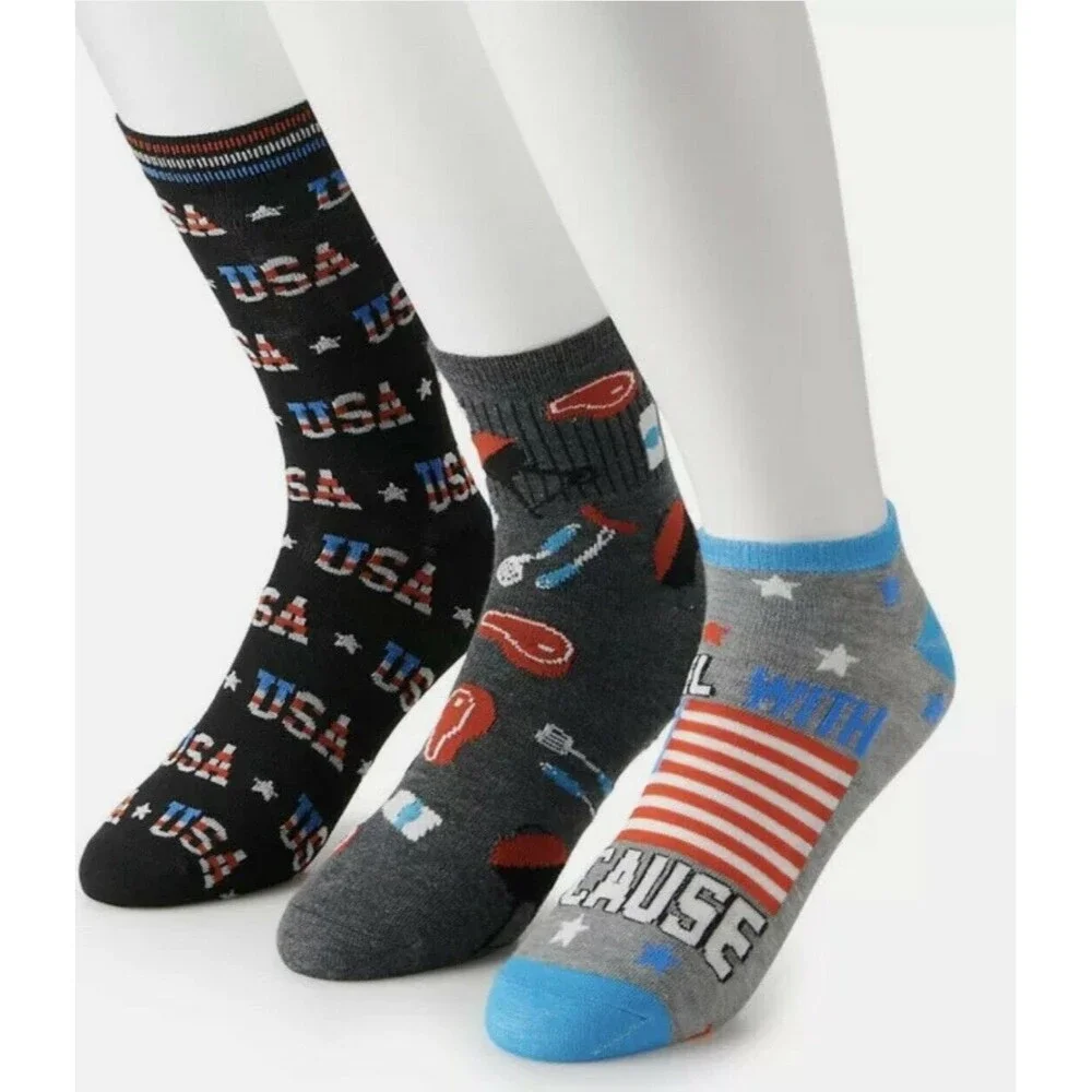Men's 3 Pair American Proud Theme Socks  With Blue Bandanna size  10-13  by HYP